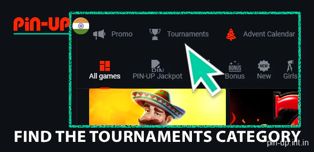 Find the Tournaments category on Pin Up