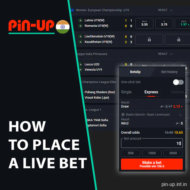 Steps to make live wagers on Pin Up