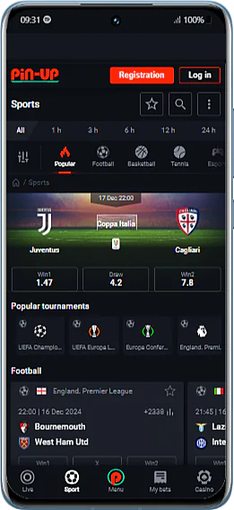 Screenshot of the Pin Up app betting section